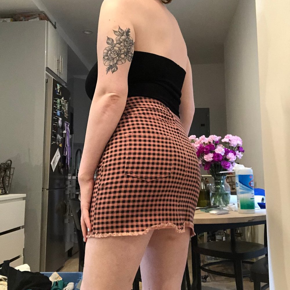 Checkered Black and Pink Denim Skirt